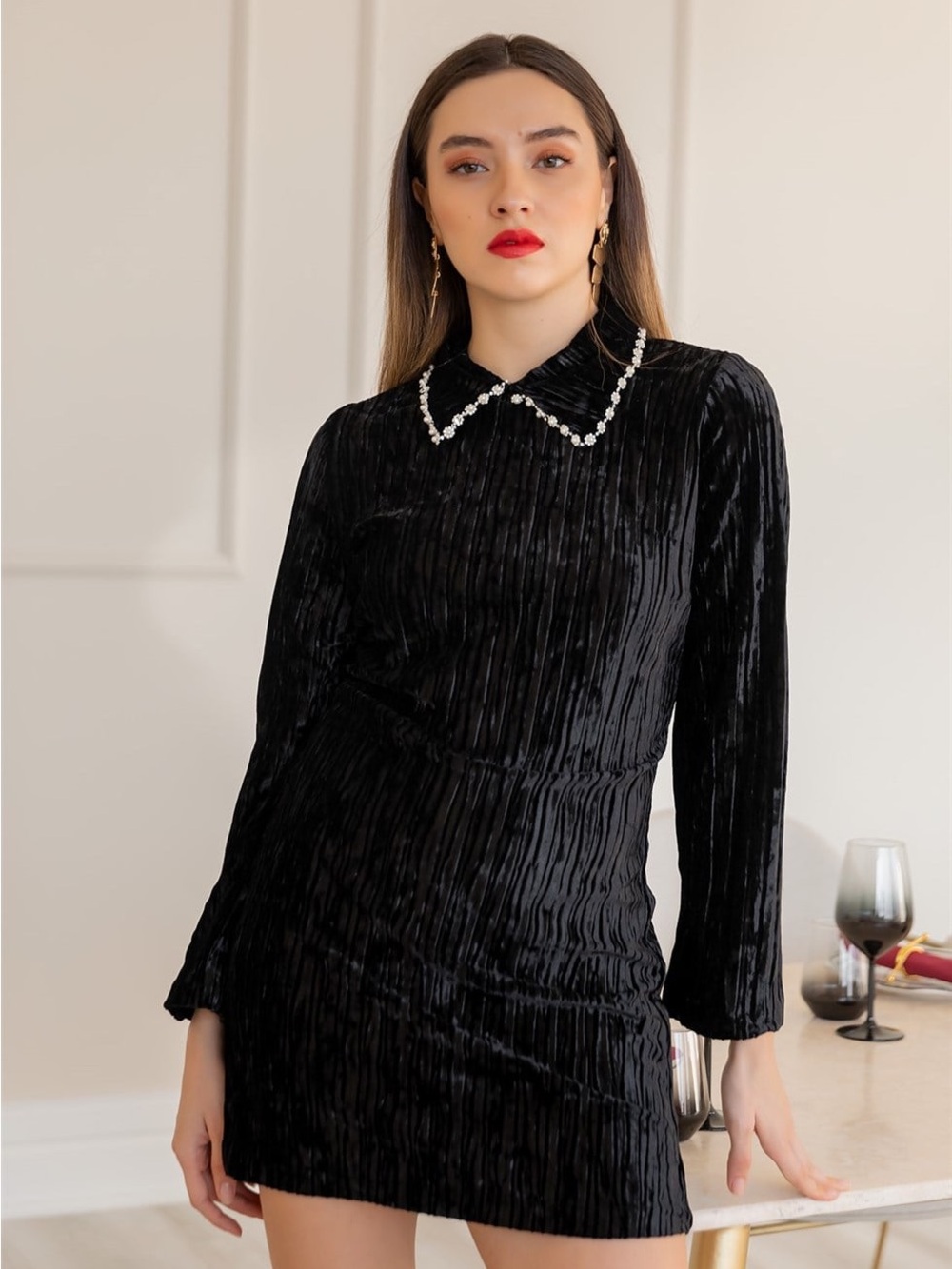 New Zara Black Velvet Dress with Crystal Strap Detail